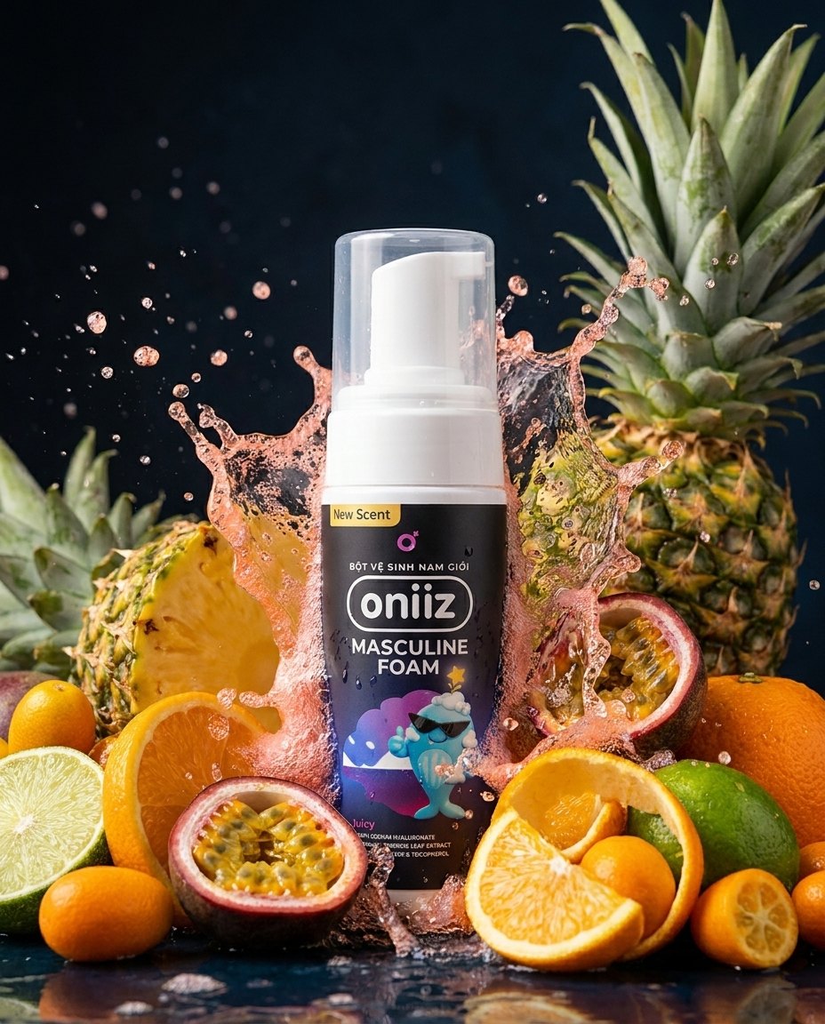 a single oniiz juicy bottle as hero surrounded b