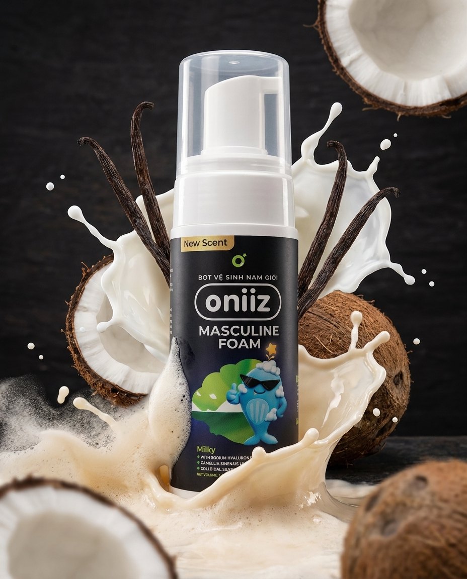 a single oniiz milky bottle as hero surrounded b